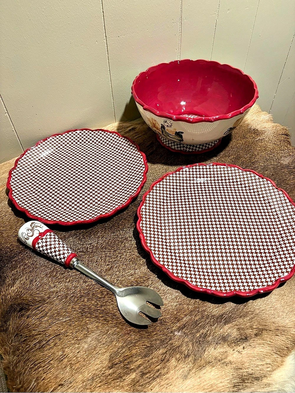 Mark & Graham Checkered Dinnerware Set Red & White
